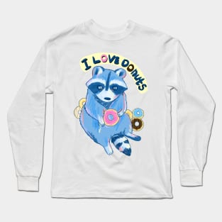 Little racoon loves donuts Long Sleeve T-Shirt